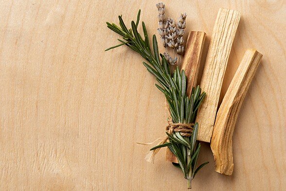 Salbei Salbei und Lavendel sind mit einem Stück Holz zusammengebungen