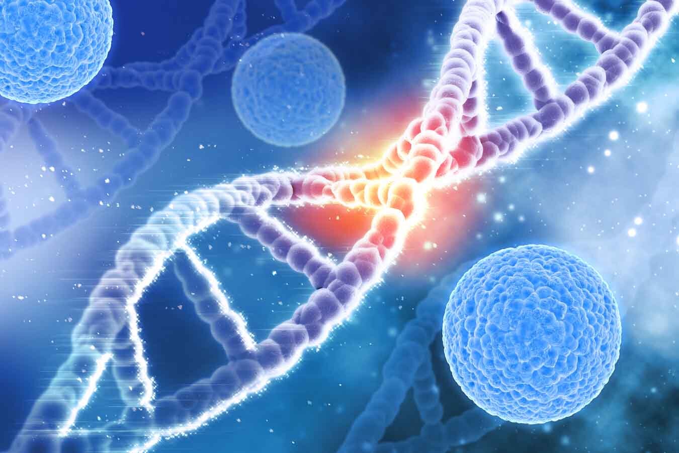 3D medical background with virus cells and DNA strands