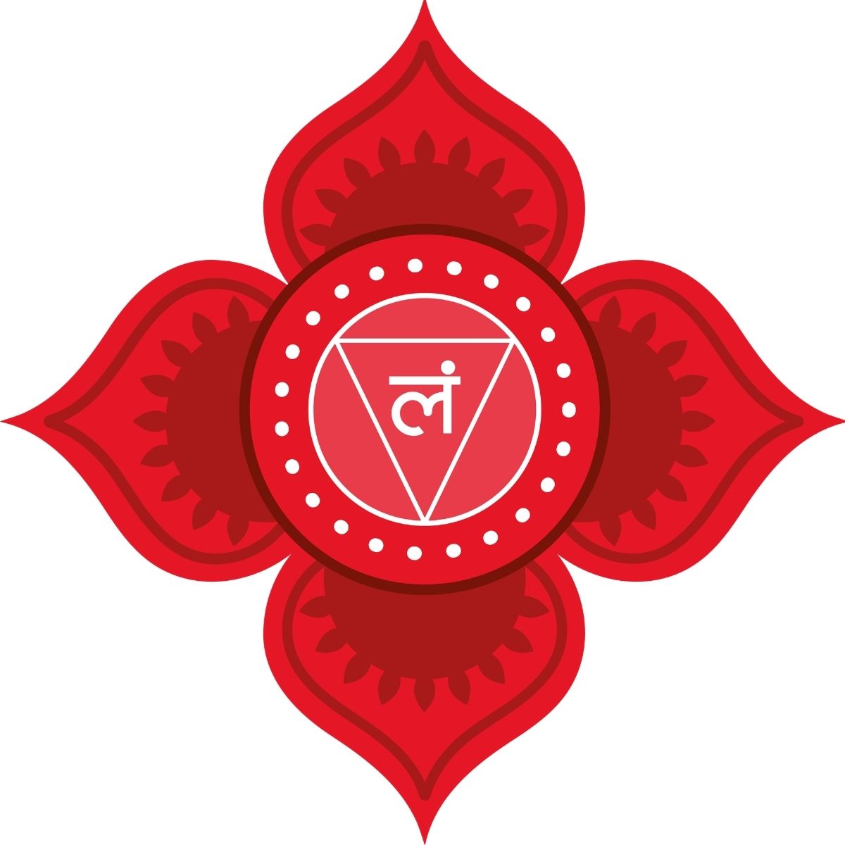 Muladhara – Wurzelchakra Muladhara-Chakra als rote Lotusblüte mit zentralem Symbol